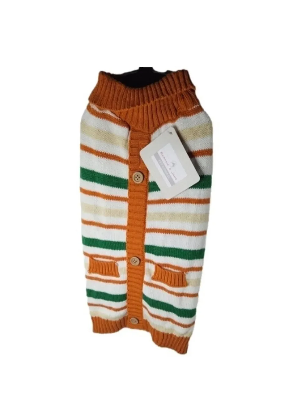 BARKER & JANE Sweater Orange Cream Brown Green Stripe Acrylic Size Medium